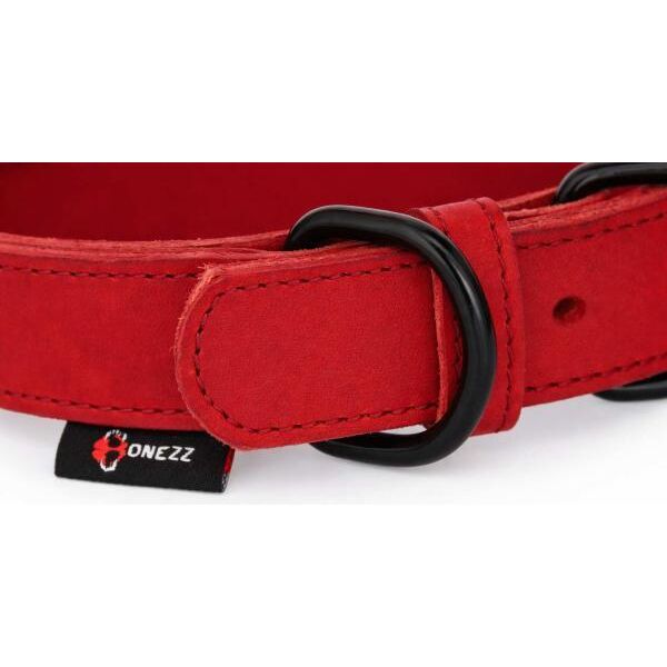 Halsband vetleer - Dubbel gestikt - Rood - Diverse afmetingen