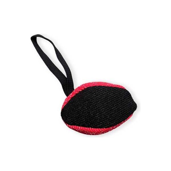 Bonezz rugby bijtbal met koord - zwart/rood - 15cm