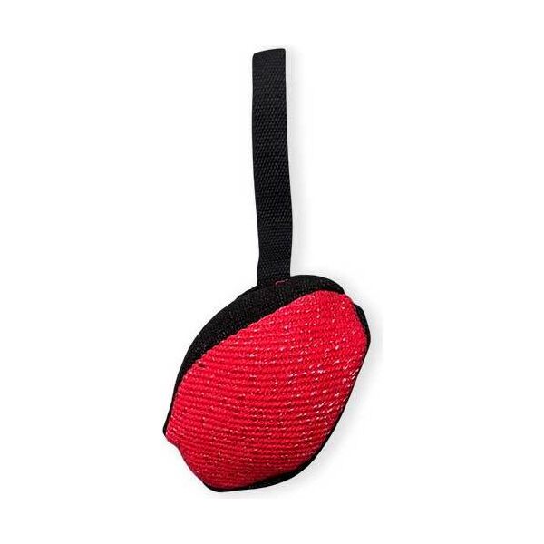 Bonezz rugby bijtbal met koord - zwart/rood - 15cm